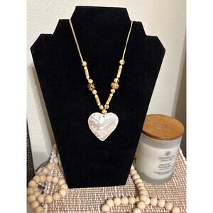 Boho Agate Heart-Shaped Pendant Necklace With Wooden & Nut Beads
